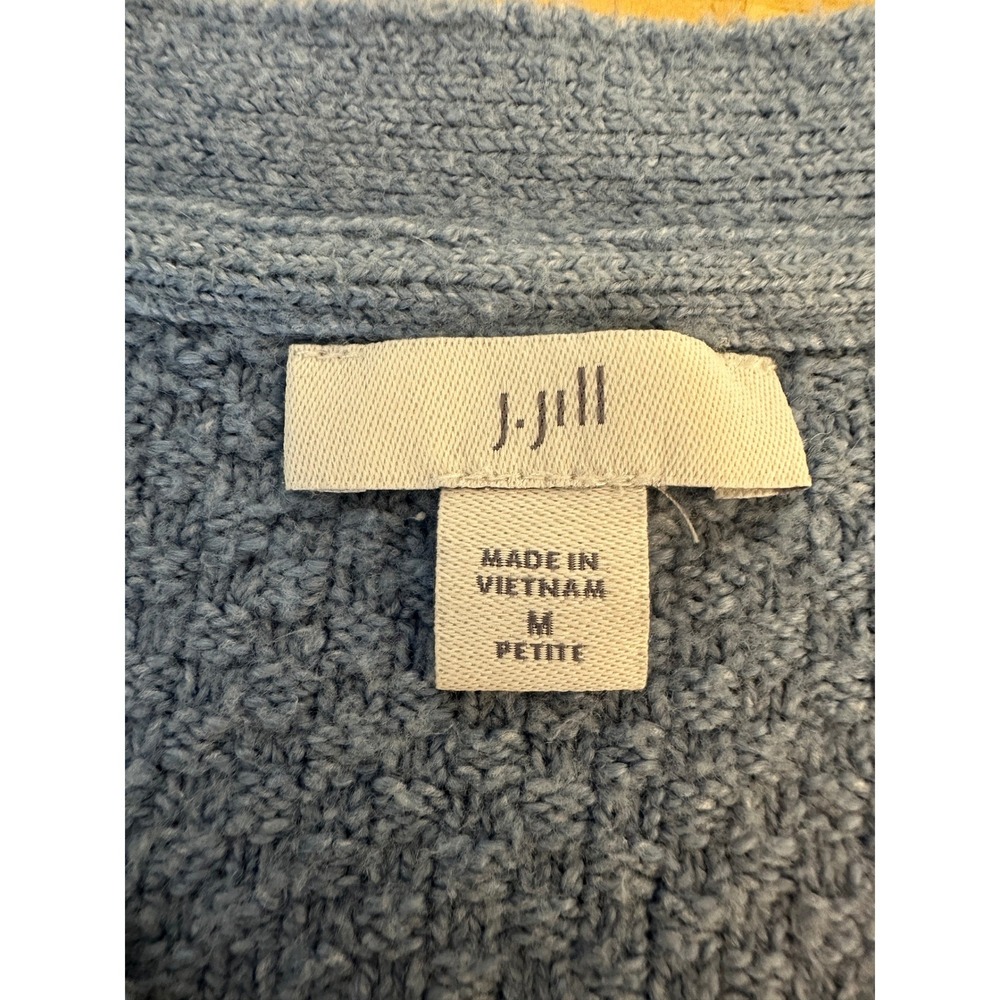 J Jill Cardigan Sweater Women Blue Cable Knit Coastal Grandmother Soft Girl PM - Picture 3 of 5